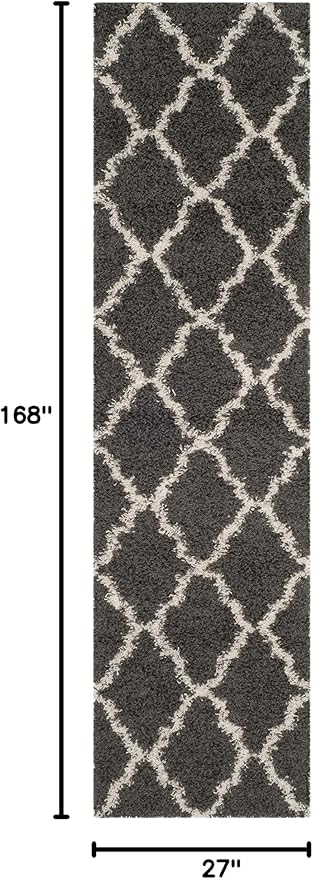 SAFAVIEH Dallas Shag Collection Runner Rug - 2'3" x 14', Dark Grey & Ivory, Trellis Design, Non-Shedding & Easy Care, 1.5-inch Thick Ideal for High Traffic Areas in Living Room, Bedroom (SGDS257A)
