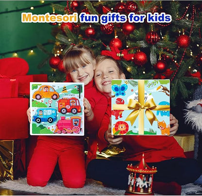 Wooden Puzzles for Toddlers 1-3, Jumbo Base Vehicle Puzzles 2-4,Toddler Boys Toys Birthday Gifts