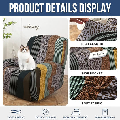 NILUOH Recliner Chair Covers 4-Pieces Stretch Lazy Boy Recliner Covers with Pocket Floral Pattern Reclining Slipcovers Soft Sofa Slipcover Furniture Protector for Pets Kids (Recliner, Pattern 21)