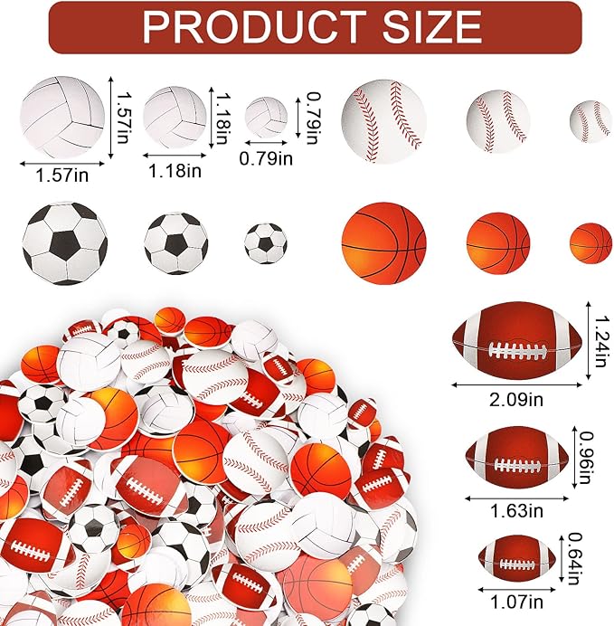 JULBEAR 300Pcs Foam Sports Stickers for Kids Self-Adhesive Stickers Including Basketball Football Soccer Volleyball Sports Party Favors for Kids Arts Crafts Decoration Supplies