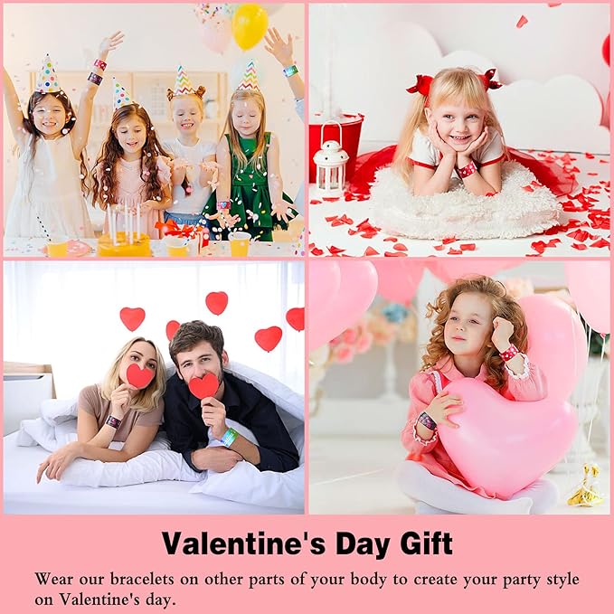 JUNEBRUSHS 56 PCS Valentines Slap Bracelets Valentine Day Party Favors Holiday Slap Wristbands Bulk Valentines Toys Prizes for Kids Girls Boys Birthday Party Supplies Classroom Prize