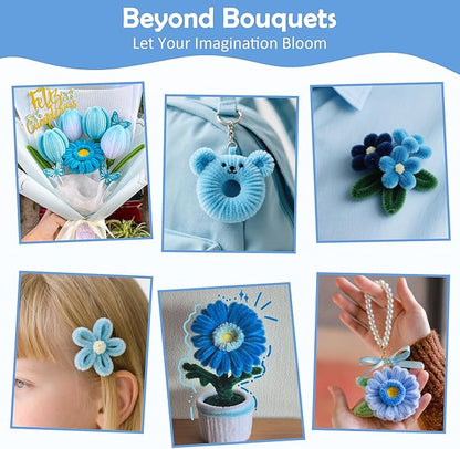 500 Pcs Pipe Cleaners Craft Kit for Flower Making, Complete DIY Bouquet Set with Chenille Stems, Craft Wire, Stamen, Tape, Ribbon & More, Perfect for Arts, Handmade Gifts & Decorations