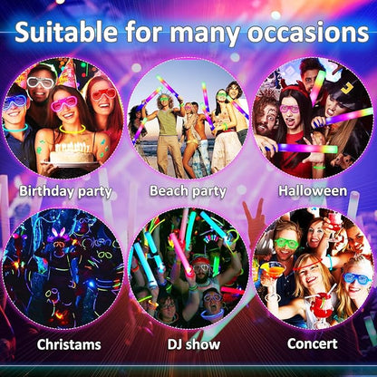 161 Pcs Glow in the Dark Party Supplies, Light Up Party Favors with 100 Glow Sticks, 16 Foam Glow Sticks, 16 Led Glasses, 16 Finger Lights for Glow Party, Wedding Christmas New Year Neon Party favors