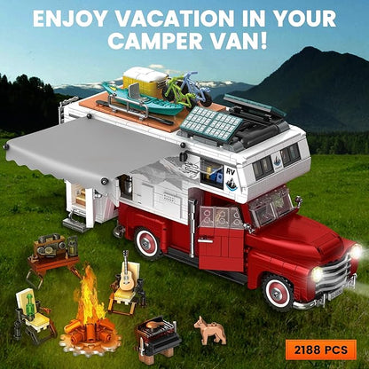 Camper Van Buliding Block for Adults, 2 in 1 Include Camper Rvs and Farm Pick-up Trucks Building Block Gift for Teens and Adults, Farm Trucks Building Set Present for Kids, 2188Pcs