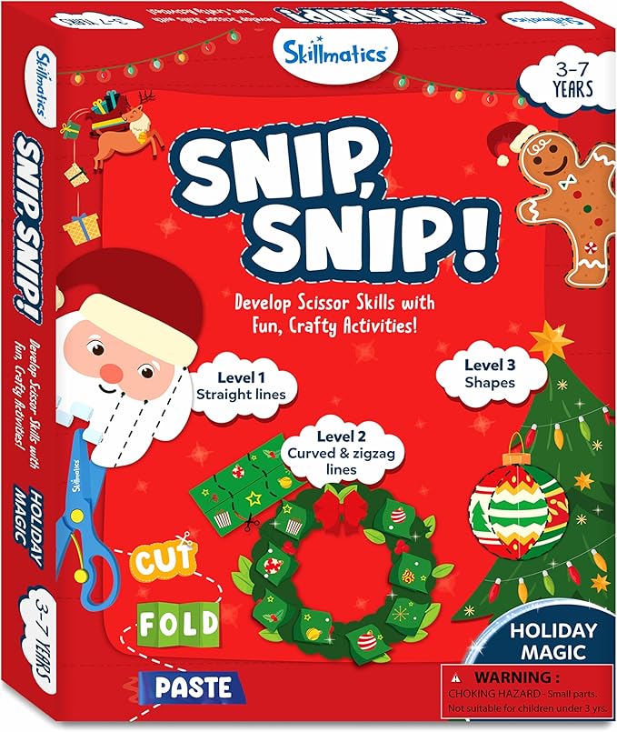 Skillmatics Art & Craft Christmas Kit - Snip, Snip Holiday Magic, Develop Scissor Skills, Child Safe, TikTok Viral Sensation, Fun & Creative, Gifts for Ages 3, 4, 5, 6, 7