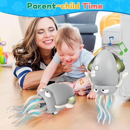 LZZAPJ Electric Dancing Octopus Light Music Suitable for 12-18 Months Old Baby Toys, Kid Crawling Squid Toys Suitable for Toddler Tummy time, Christmas for 1 2 3 4 5 6 Year Old Girl (Gray)