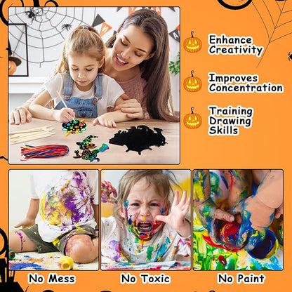 Halloween Scratch Paper Art Set - 48 Pcs Halloween 12 Design Magic Rainbow Scratch Off Cards for Kids, Hanging Ornaments for Halloween Party Favors Activities