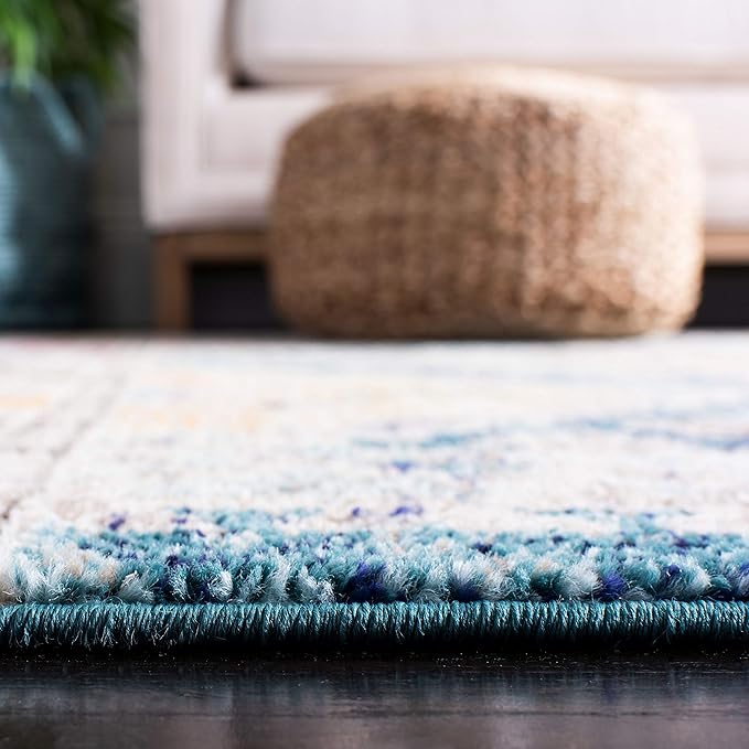 SAFAVIEH Madison Collection Runner Rug - 2'2" x 6', Dark Blue & Yellow, Boho Diamond Distressed Design, Non-Shedding & Easy Care, Ideal for High Traffic Areas in Living Room, Bedroom (MAD418N)