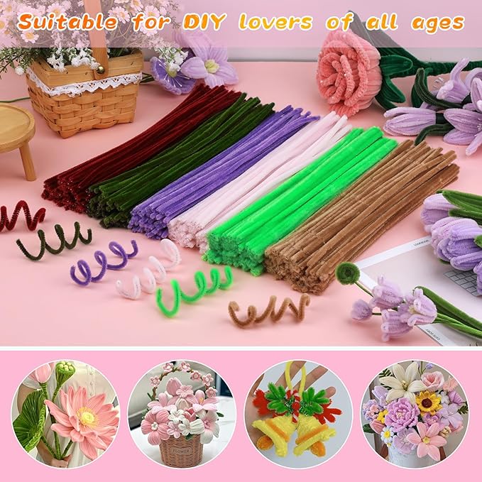 Pipe Cleaners Craft, 100Pcs Pipe Cleaners Supplies for Flower Making, Chenille Stems Pipe Cleaners for Festivals DIY Hand Arts Decorations Making/Light Pink