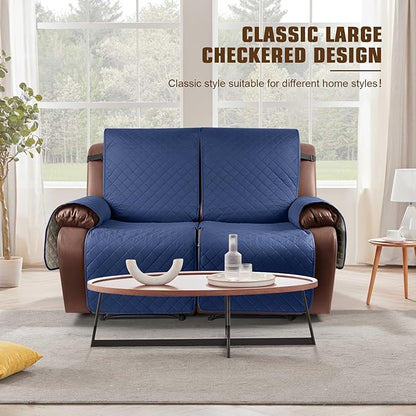 KinCam Waterproof Loveseat Recliner Cover, Non-Slip Reclining Couch Covers for 2 Seat, Recliner Sofa Cover Furniture Protector with Elastic Straps for Kids, Pets, Blue