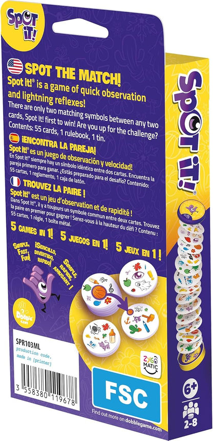 Asmodee Spot It! Classic Card Game (2024 Refresh) - Eco-Blister Edition, 5-in-1 Visual Perception Game for Quick Reflexes and Family Fun, Ages 6+, 2-8 Players, 10 Minute Playtime, Pack of 36