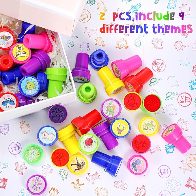 Kosiz 200 Pcs Assorted Stamps for Kids Bulk Teacher Stamps Self Ink Kids Stamps Assorted Stampers for Birthday Gifts Party Favors Back to School Supplies Game Prizes (Cute Style)