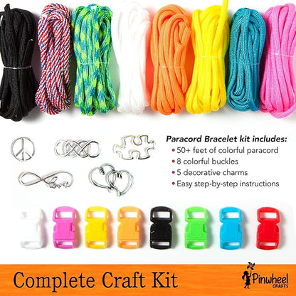 Pinwheel Crafts Paracord Bracelet Kit - DIY Kids Crafts, Paracord Bracelet w/Sturdy Buckle & Paracord 550 Cord - 8 Colorful Friendship Bracelets Gifts - Jewelry Making Kit for Girls 8-12 Years Old