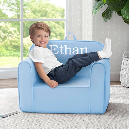 Delta Children Personalized Cozee Chair - Customize with Name – Foam Kids Chair for Ages 18 Months and Up, Powder Blue