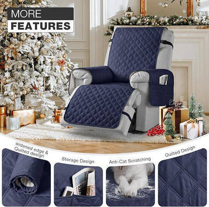 TAOCOCO Non-Slip Recliner Chair Cover Sofa Slipcover, Pet Cover for Small Recliner Chair with Elastic Straps, Washable Reclining Chair Cover Recliner Furniture Protector (23'' Small, Dark Blue)