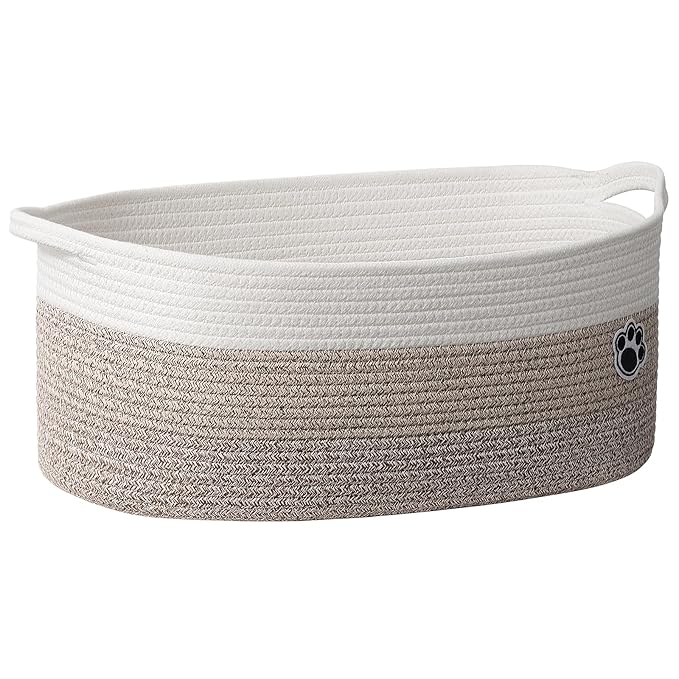Large Dog Toy Basket, 19.7" X 11" X 7.9" Woven Rope Basket for Toy Storage, Dog Storage Bins with Handles, Gift Baskets Empty for Baby Shower, Mixed-Brown