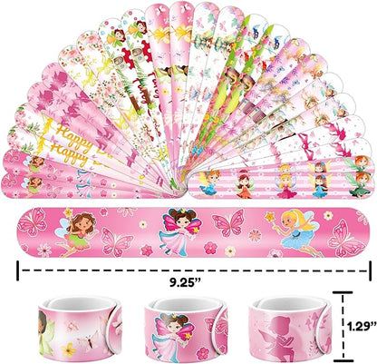 48PCS Fairy Party Favors - 24 Tattoos & 24 Slap Bracelets, Ideal for Fairy-Themed Birthdays, Baby Showers, and Classroom Rewards for Kids