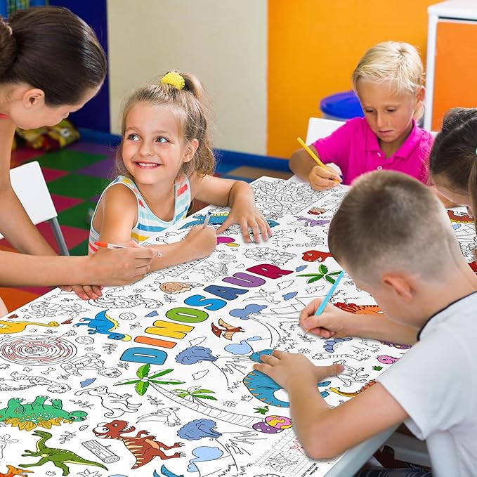 Dinosaur Giant Coloring Poster for Kids 30x72 Inch, Dinosaur Large Coloring Poster Tablecloth Books, Dinosaur Themed Color-in Activities Games for Kids School Classroom Home Party Supplies Decorations