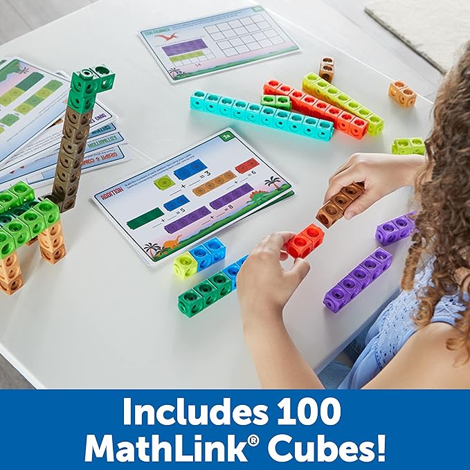 Learning Resources MathLink Cubes Kindergarten Math Activity Set: Dino Time! 115 Pieces, Ages 5+ Kindergarten STEM Activities, Math Games for Kids, Mathlink Cubes Activity Set, Ages 5+
