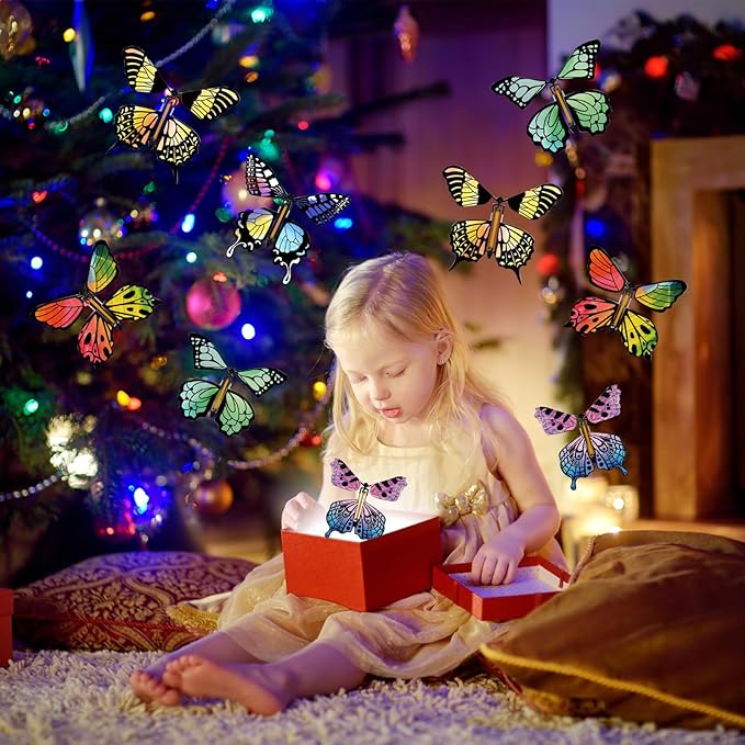 SANYIYIBA 12 Pcs Flying Butterfly Toy Magic White Painting Butterflies Wind Up Butterflies Toys Painted Craft Card Set Gift for Kids on Birthday Wedding Party