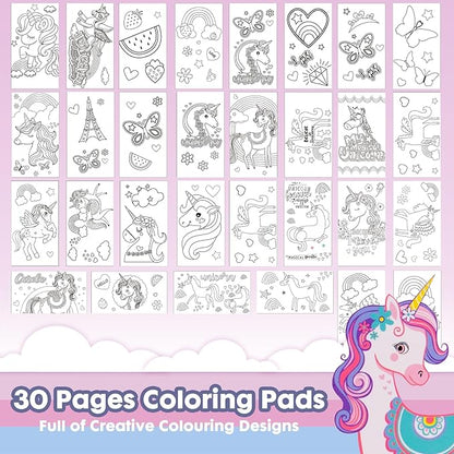Unicorn Coloring Book Set with Coloring Pages & Colored Pencils, Art Supplies for Kids Ages 4-6-8, Arts Crafts Travel Coloring Kit for Girls 4 5 6 7 8 Year Old Birthday Gift