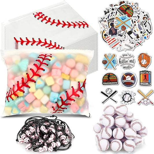 390 Pcs Baseball Party Favors Set Waterproof Baseball Gift Goodie Bags Foam Baseball Stress Ball Baseball Sports Bracelets Baseball Stickers for Baseball Themed Birthday Party Favor Decoration