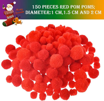 150 Pieces Brown Pipe Cleaners Chenille Stems, 150 Red Pom Poms Assorted Size Craft Pompoms and 300 Wiggle Googly Eyes with Self-Adhesive Back for Christmas Reindeer Crafts DIY Making