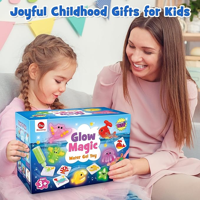 Mocoosy Magic Water Elf Toy Kit for Kids, Glow in the Dark Aqua Fairy Water Gel Kit with 20 Gel & 16 Molds, Make Your Own Squishies, Squishy Maker Water Pets, DIY Art Crafts, Boys Girls Easter Gifts