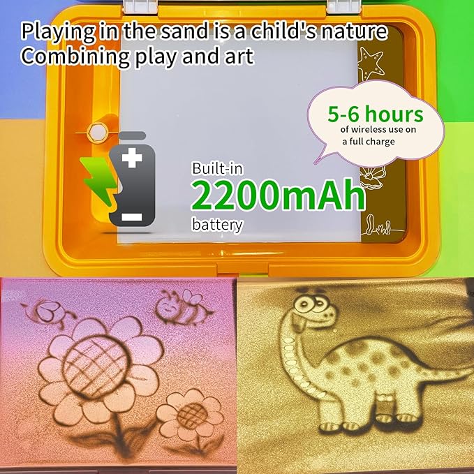 18" Rechargeable Sand Painting Light Box with Lid Toddler Sand Art Kits Light Table Toys for Kids 3 Color Modes & 10 Levels Adjustable Brightness Sand Sensory Toy