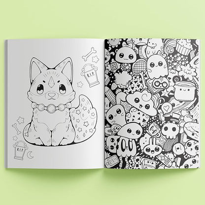 Hinkler Kaleidoscope: Creepy Kawaii Coloring & Activity Kit - Kids Cute Halloween Themed Coloring Book w/Glitter Stationery, Stickers & More, Ages 6+