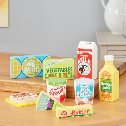 Melissa & Doug Fridge Food Wooden Play Food Set - 9 Pieces Pretend Play Kitchen Accessories, For Kids Kitchen, Wooden Grocery Sets For Kids Ages 3+