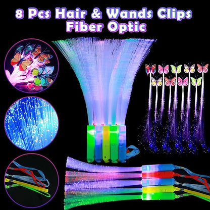 180PCS Light Up Toys Glow In The Dark Party Supplies for Adult Kids, Christmas Party Favors With LED Glasses, Hair Clips, Glow Sticks Bulk Party Pack DIY Glow Necklaces Bracelets Headband