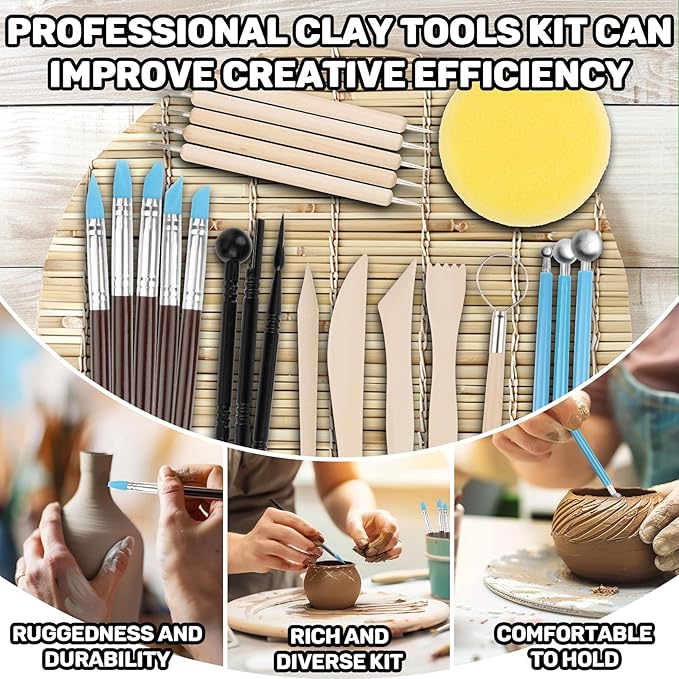 MAQIHAN Clay Tools - 23 PCS Clay Tools Sculpting Air Dry Clay Tools Pottery Tools Clay Tool Kit for Clay, Pottery, Carving, Sculpting, Ceramic, Drawing, Dotting, Molding, DIY