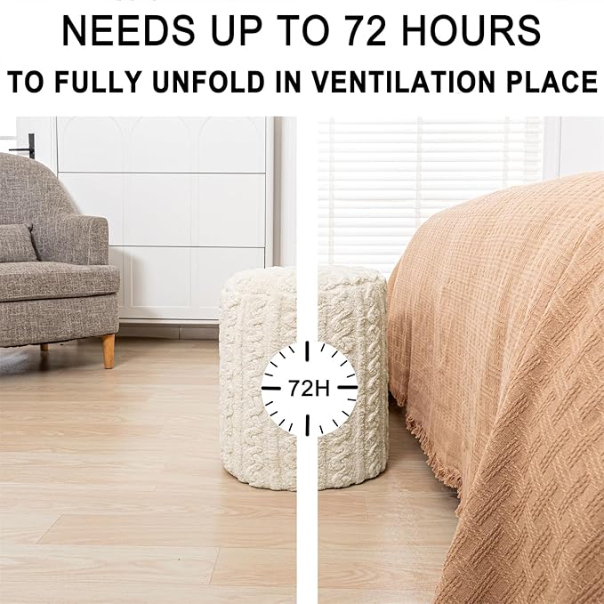 Round Ottoman Foot Rest14.6x14.6x18 Inches Boucle Ottoman Multifunctional Pouf Ottoman Foot Stool Fluffy Fur Ottoman Stool Pouf Footrest Stool for Living Room Bedroom (Ivory)