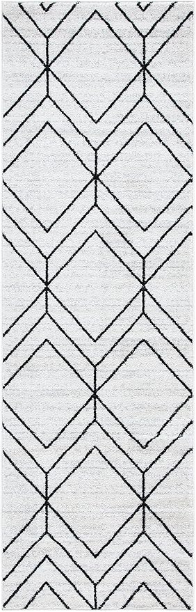 SAFAVIEH Adirondack Collection Runner Rug - 2'6" x 12', Ivory & Black, Modern Geometric Design, Non-Shedding & Easy Care, Ideal for High Traffic Areas in Living Room, Bedroom (ADR241A)