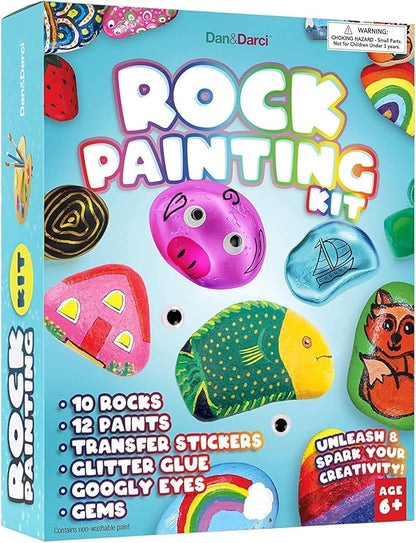 Dan&Darci Rock Painting Kit for Kids - Arts and Crafts for Girls & Boys Ages 6-12 - Easter Craft Kits Art Set - Supplies for Rocks Paint - Best Tween Gift Ideas for Kid Activities Age 6 7 8 9 10 11