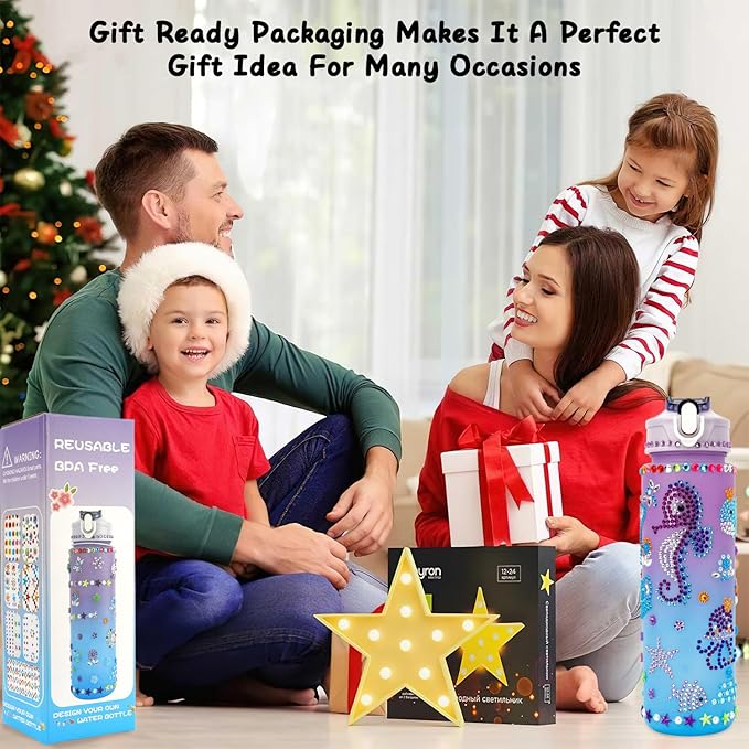 Valentines Day Gifts for Girls, Decorate Your Own Water Bottle Kits for Girls 4-12, Girls Water Bottle, Gem Stickers DIY Arts and Crafts Kits Supplies for Girls, Birthday Easter Gifts for Girls