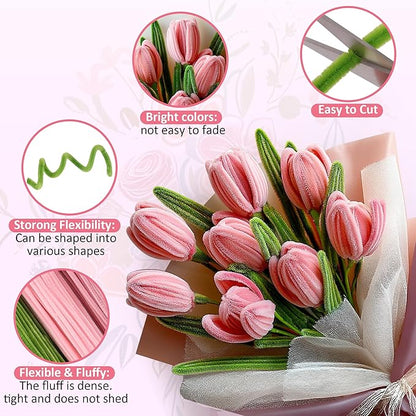 500 Pcs Pipe Cleaners Craft Kit for Flower Making, Complete DIY Bouquet Set with Chenille Stems, Craft Wire, Stamen, Tape, Ribbon & More, Perfect for Arts, Handmade Gifts & Decorations