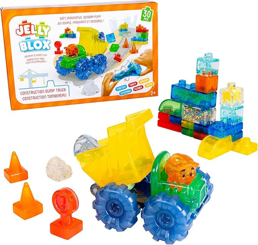 Jelly Blox Construction Dump Truck Set | 30 Pieces | Toddler & Preschool Building Blocks Kids Can Squeeze, Stretch, Squish | MESH ACCREDITED | Safety Tested & Ouch-Free | Sensory Play Toy Ages 2+