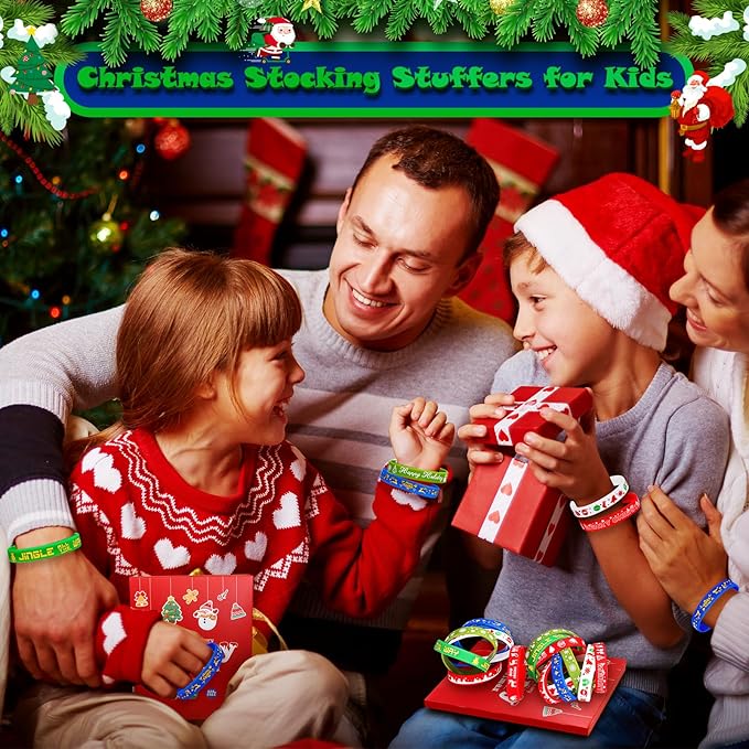 Christmas Rubber Bracelets 30 PCS Bulk Christmas Party Favors Stocking Stuffers for Kids Silicone Wristbands Goodie Bags Stuffers Xmas Toys Gifts Party Supplies Decorations Classroom Prizes