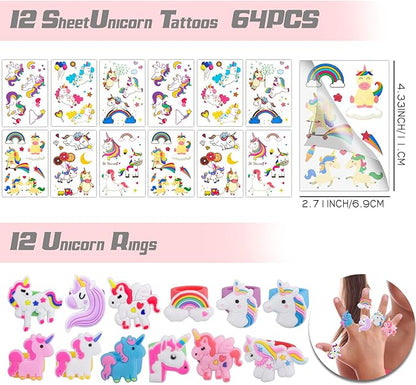 133Pcs Unicorn party favors, Unicorn Theme Birthday party decoration party favors Pack with Unicorn bracelet, unicorn hair rings, Key chains,Tattoos for Unicorn goodies bag Fillers Pinata Filler