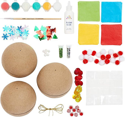 Kid Made Modern Handmade Ornament Paper Mache Kit for Holiday Crafts, Create Custom Christmas Tree Decorations with Paint, Glitter, Glue, and More, Ideal for Kids Ages 6+ and Adults