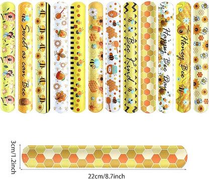 48pcs Bee Slap Bracelets Honeycomb Wristbands Assorted Color Bee Theme Party Favors Sunflower Wristband Honeybee Yellow Bee Birthday Slap Bands Baby Shower for Classroom Prizes