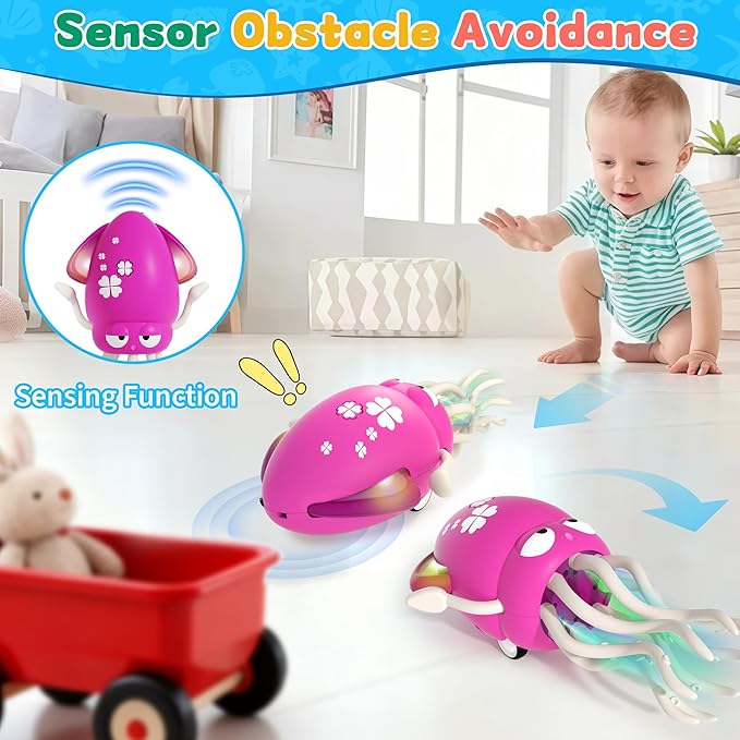 LZZAPJ Electric Dancing Octopus Light Music Suitable for 12-18 Months Old Baby Toys, Kid Crawling Squid Toys Suitable for Toddler Tummy time, Christmas for 1 2 3 4 5 6 Year Old Girl (Purple)