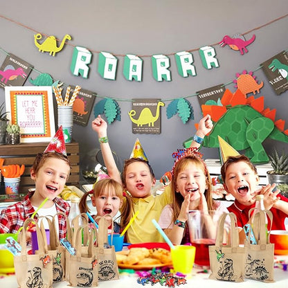 Golray 48Pcs Dinosaur Party Favors Dino Tote Non-woven Bags Dinosaur Keychain Slap Bracelets Glow In Dark Tattoos for Boy Kids Dinosaur Themed Birthday Party Supplies Treat Gift Goodie Bag Fillers