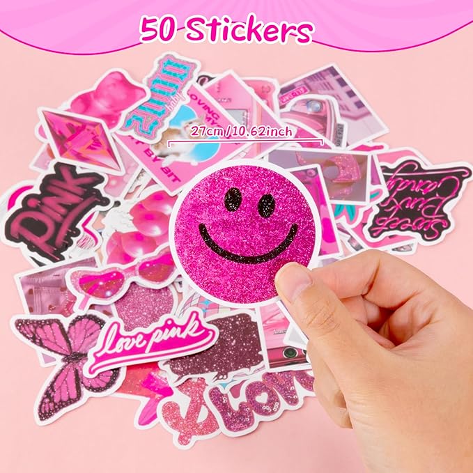 110 Pink Party Favors Princess Birthday Supplies Straw Bubble Silicone Bracelet Keychain Tattoo Sticker Girl Kid Toy Gift Goodie Bag Stuffer Filler Makeup Party Decorations