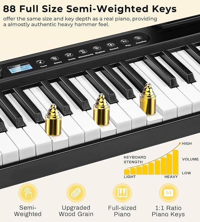 88 Key Folding Piano Semi-Weighted Foldable Piano Full Size Portable Travel Electric Piano Keyboard with BT Wireless, 128 Tones, USB MIDI, Sustain Pedal and Bag for Beginners Adults Teens