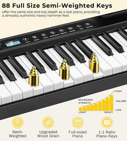 88 Key Folding Piano Semi-Weighted Foldable Piano Full Size Portable Travel Electric Piano Keyboard with BT Wireless, 128 Tones, USB MIDI, Sustain Pedal and Bag for Beginners Adults Teens