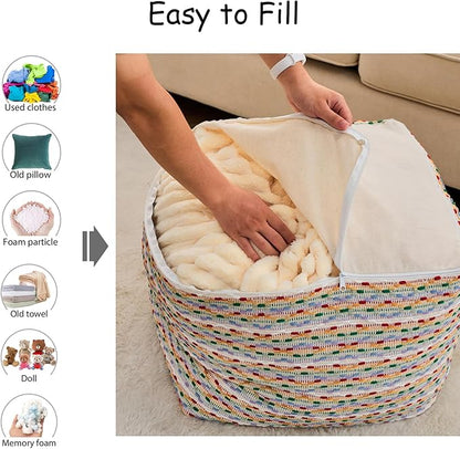 Unstuffed Pouf Ottoman Cover Storage Bean Bag Cube Foot Rest Footstool Floor Pillow Farmhouse Cushion for Living Room, Bedroom, Nursery, Kidsroom, Nook