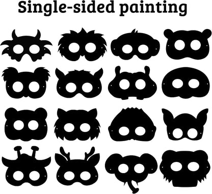WATINC 32Pcs Scratch Paper Animal Masks, DIY Color Mask for Magic Scratch Party Favors, Birthday Gifts Pack for Children, DIY Art Craft Kit for Kids, 16 Styles with Elastic Bands Wood Stylus
